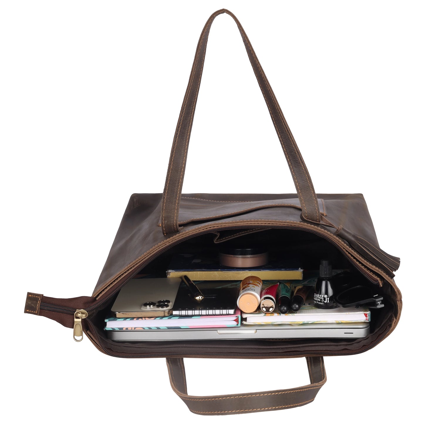 LADIES TOTE BAG IN OIL PULL-UP LEATHER