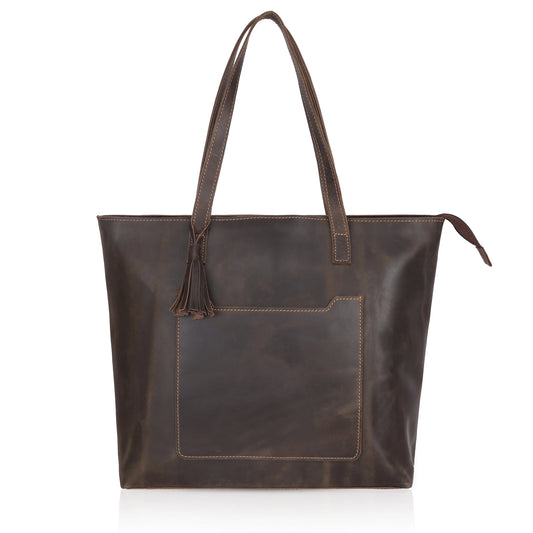 LADIES TOTE BAG IN OIL PULL-UP LEATHER