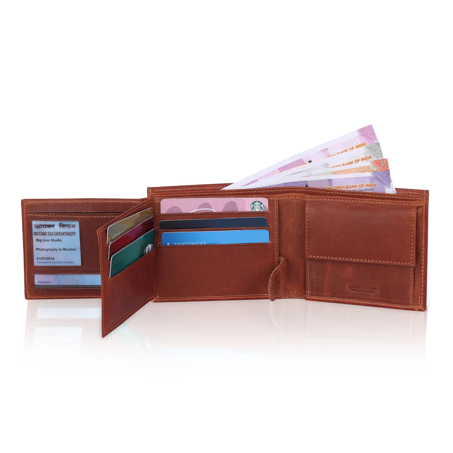 MENS OIL PULLUP CRUNCH LEATHER WALLET WITH 15 CARD SLOTS