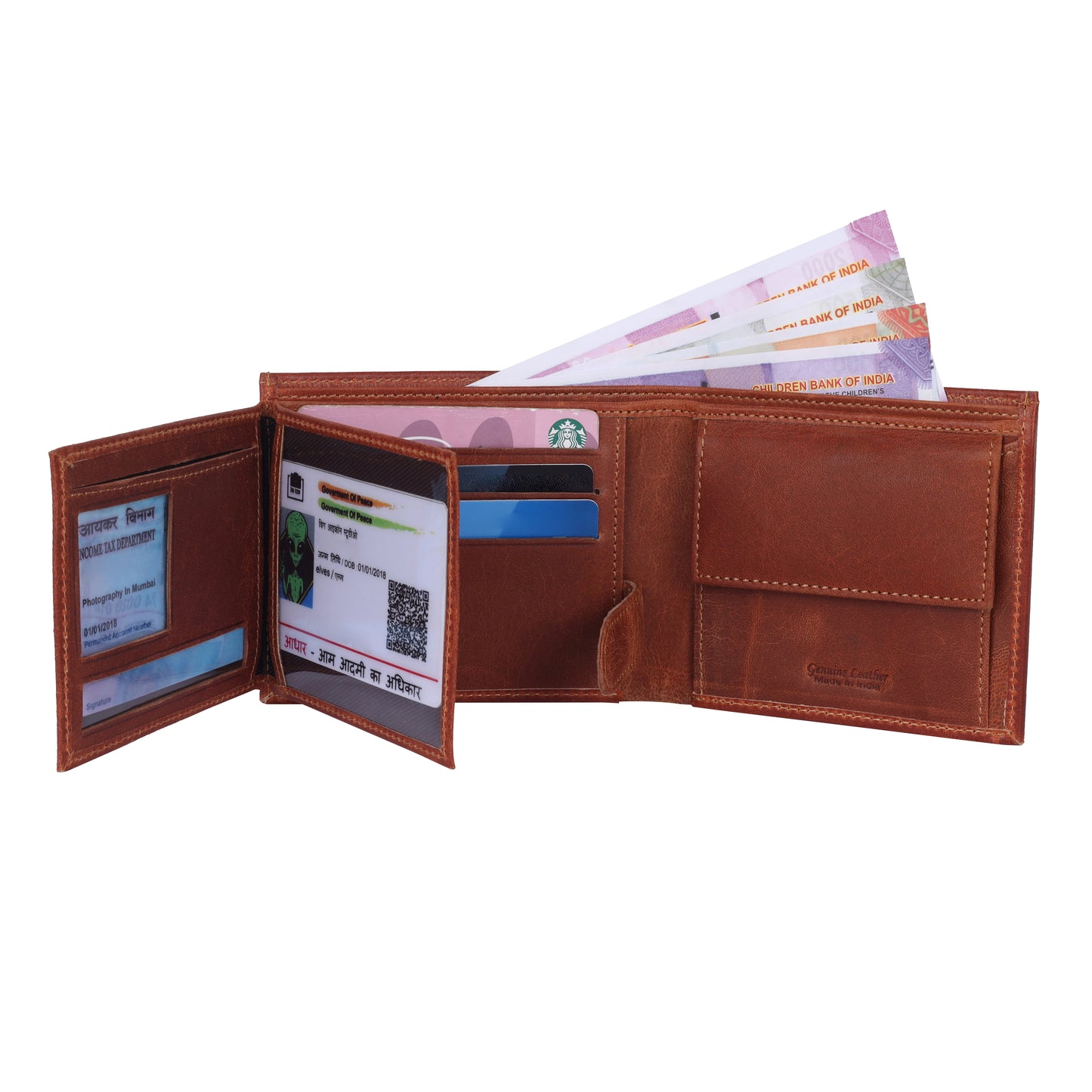 MENS OIL PULLUP CRUNCH LEATHER WALLET WITH 15 CARD SLOTS