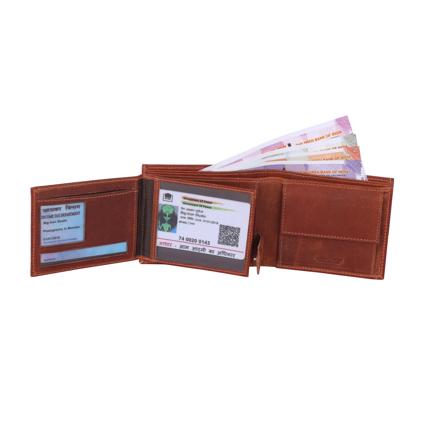 MENS OIL PULLUP CRUNCH LEATHER WALLET WITH 15 CARD SLOTS